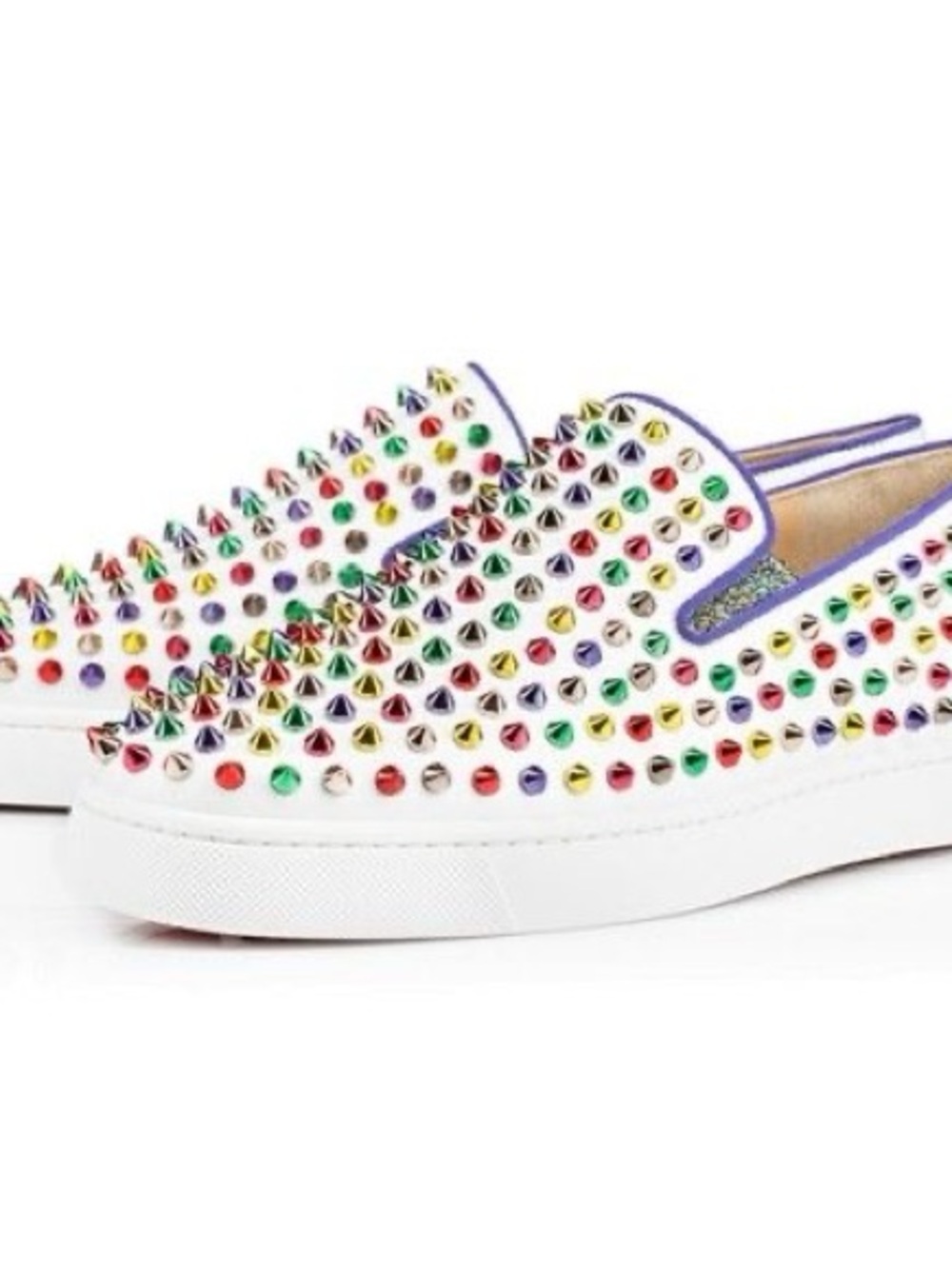 Christian Louboutin White Slip-On Sneakers with Multicolor Studs